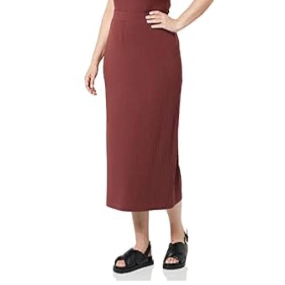 DAILY RITUAL Burgundy wide rib pencil Skirt